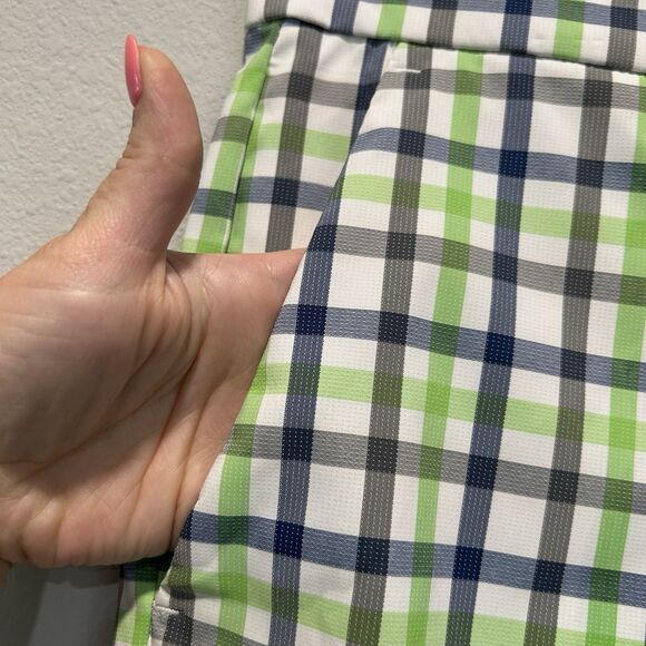Chaps Golf 78 Mens Shorts 32 Checkered Preppy Blue Green Plaid Flat Front - Picture 2 of 16
